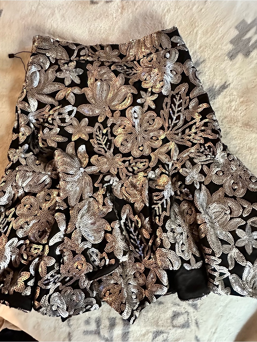 Joyfolie Black Skirt with Silver Sequin Floral Embroidery